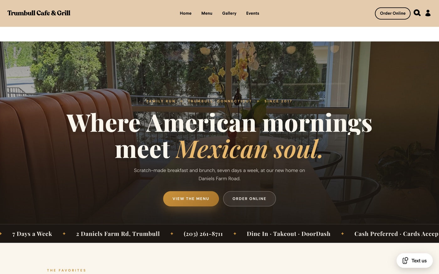 Trumbull Cafe & Grill website